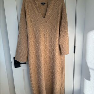 J. Crew Tan Maxi Sweater Dress with Dolman Sleeves and V-Neck